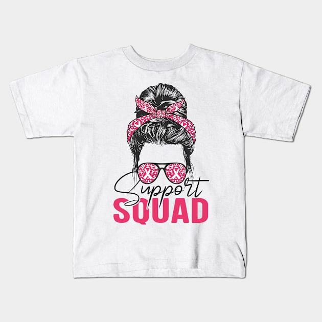 Messy Bun Support Squad Breast Cancer Awareness Kids T-Shirt by Charaf Eddine